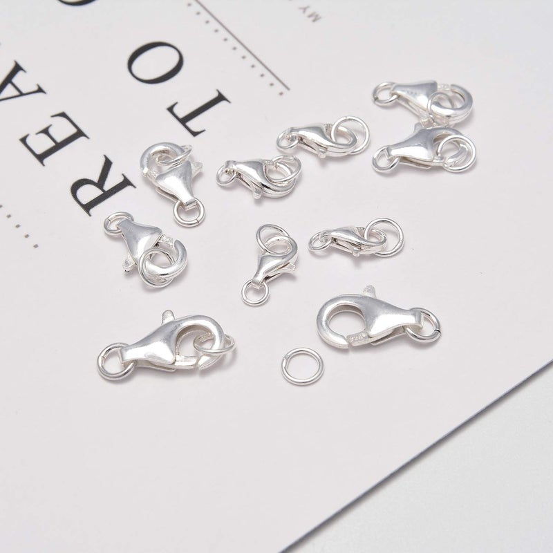 AD BEADS 10 Sets fine 925 Sterling Silver Safety Lobster Claws Clasp with Closed Jump Rings 8mm/2,9mm/2,10mm/2,11mm/2,13mm/2 Mixed Size (Mix Lobster 10PCS) - Image 2